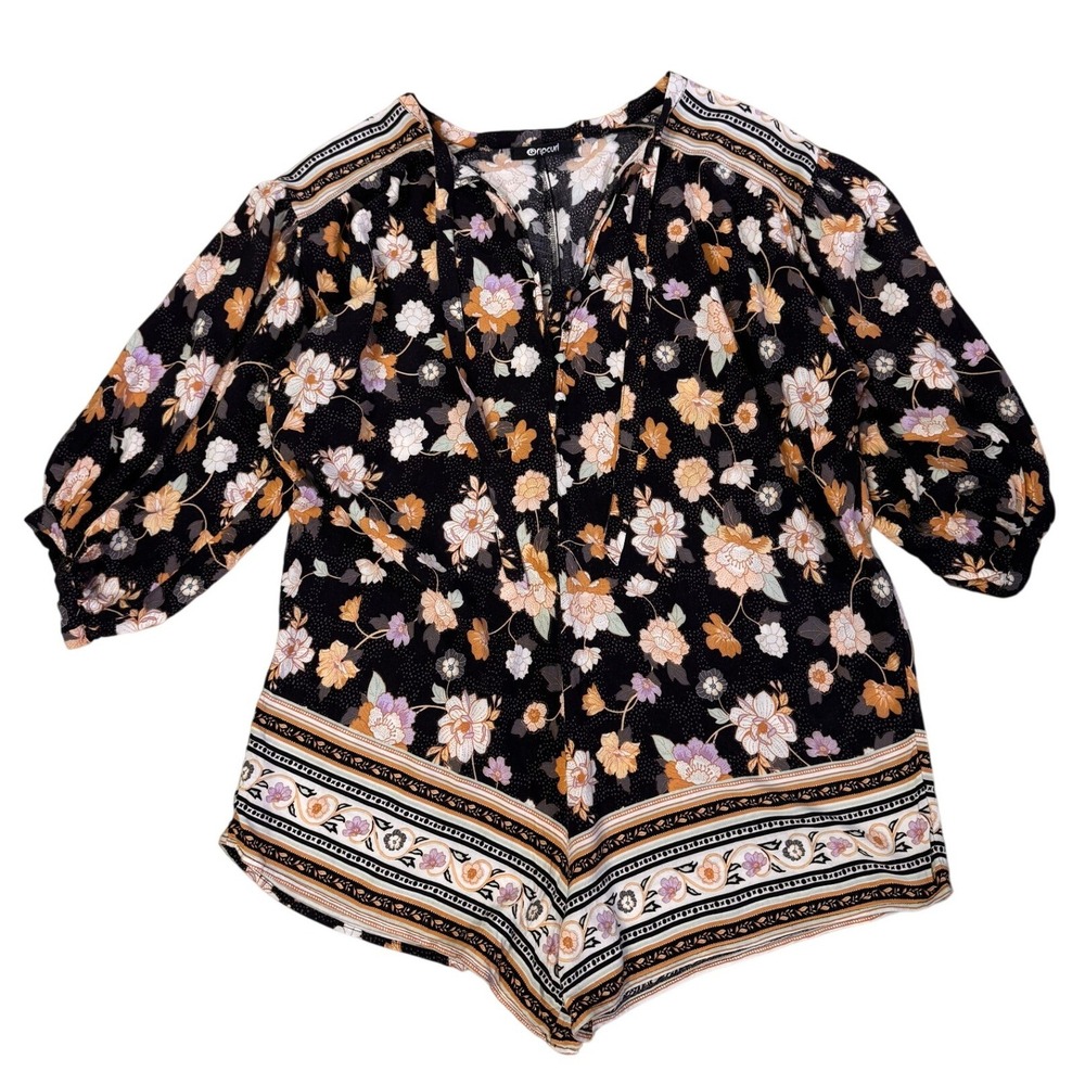 Rip‎ Curl Womens Floral Romper Black Boho Puff Sleeve Size S/M Oversized EUC - Picture 2 of 6